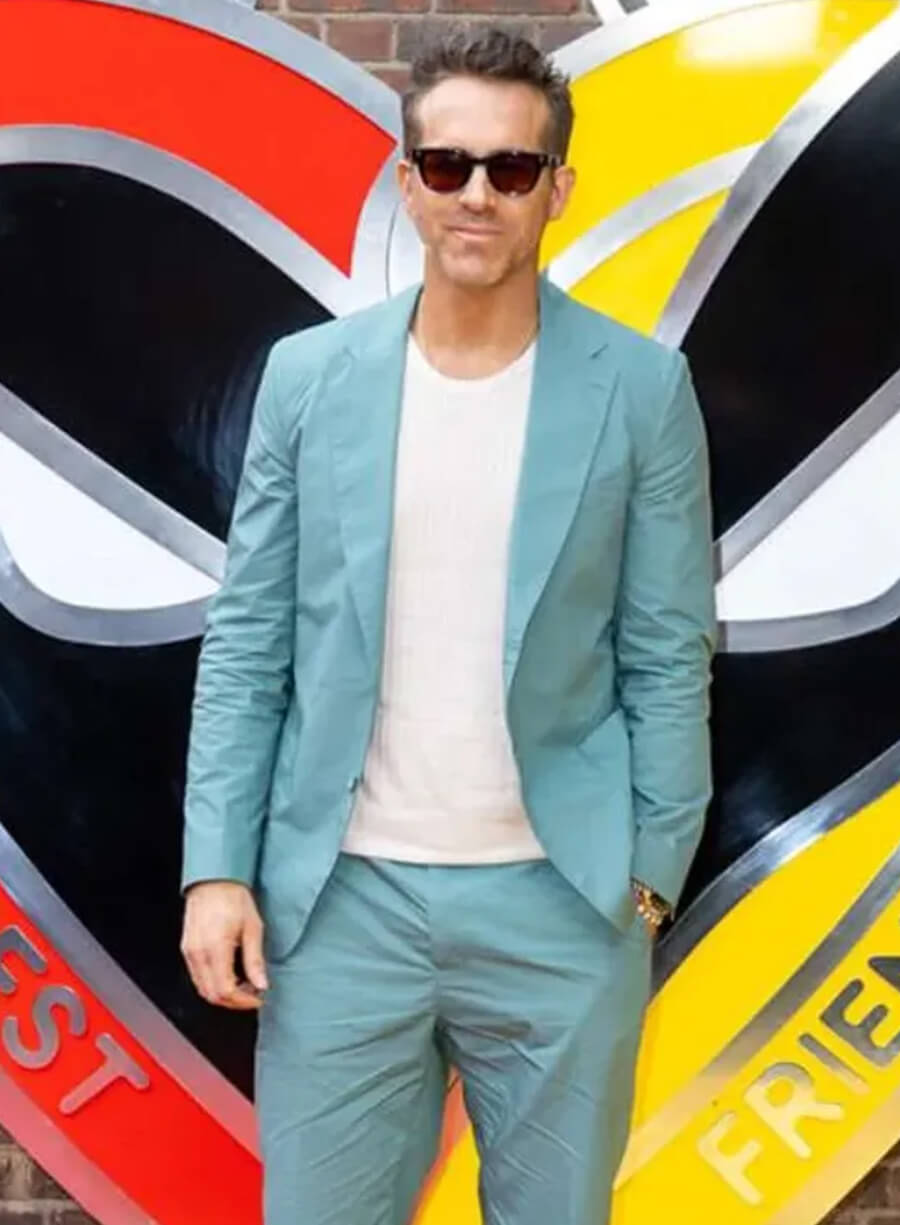 Harpoon Ryan Reynolds Inspired Blue Suiting Fabric Leather Jacket - Deadpool & Wolverine Style