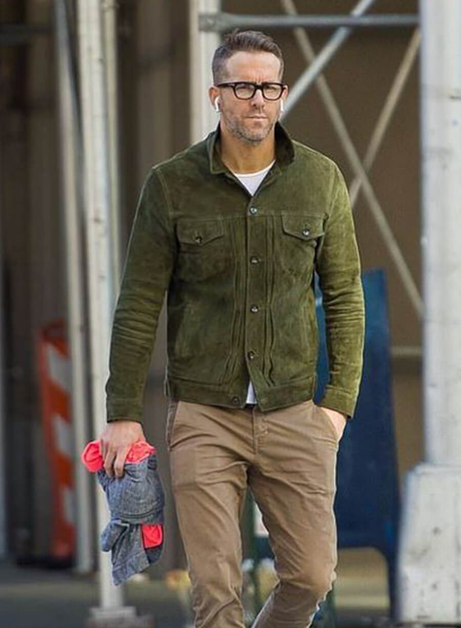 Harpoon Ryan Reynolds Suede Inspired Green Leather Jacket