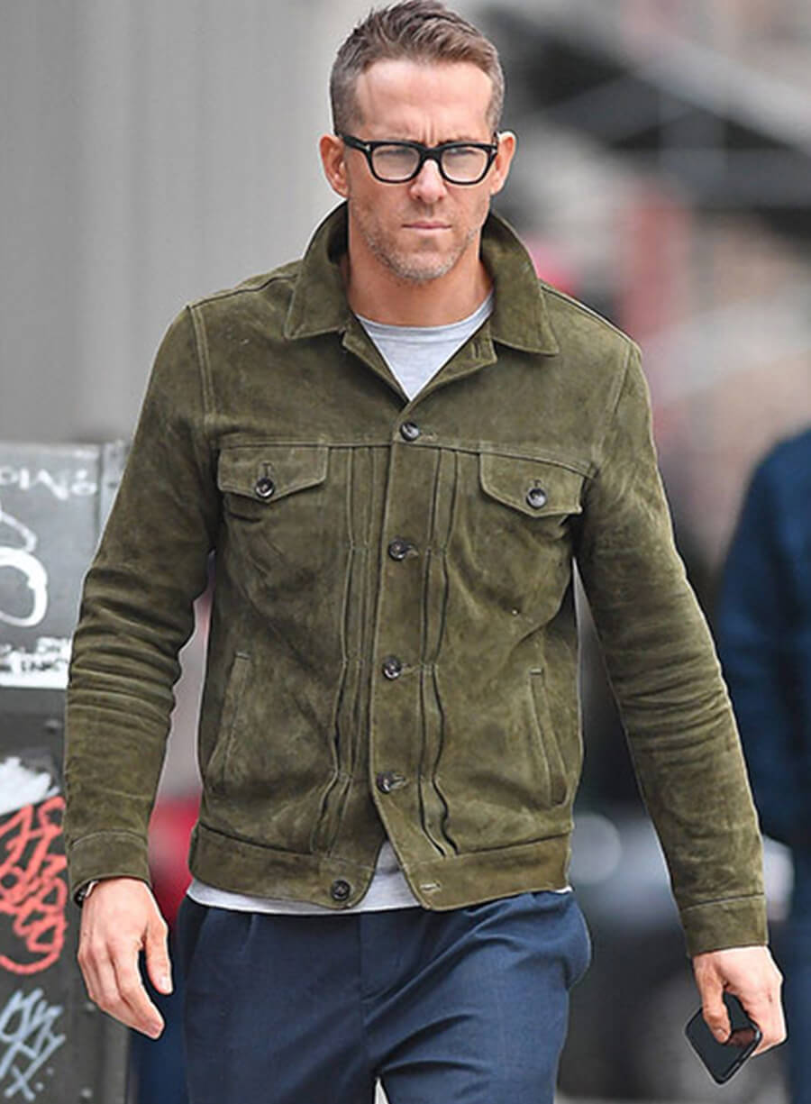 Harpoon Ryan Reynolds Inspired Green Suede Leather Leather Jacket