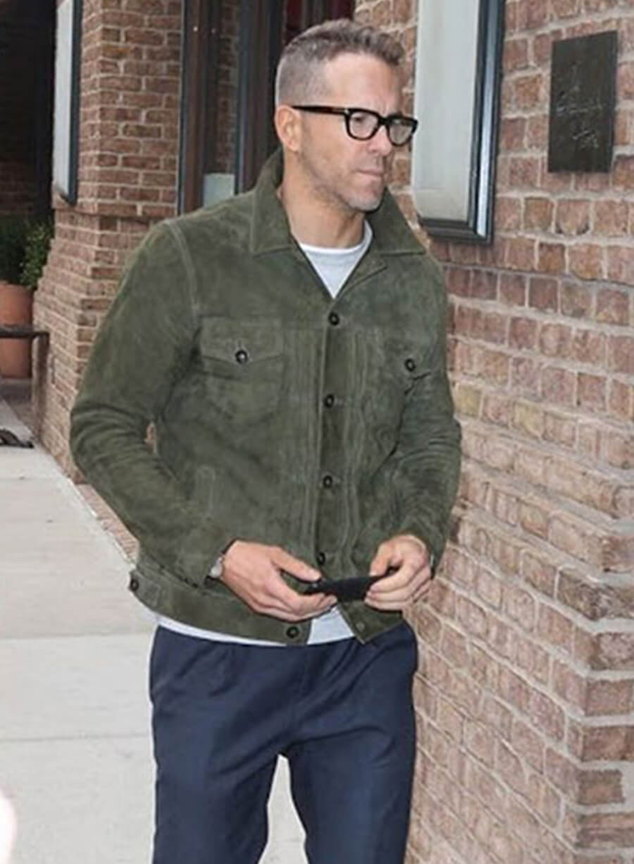 Harpoon Ryan Reynolds Inspired Green Suede Leather Leather Jacket