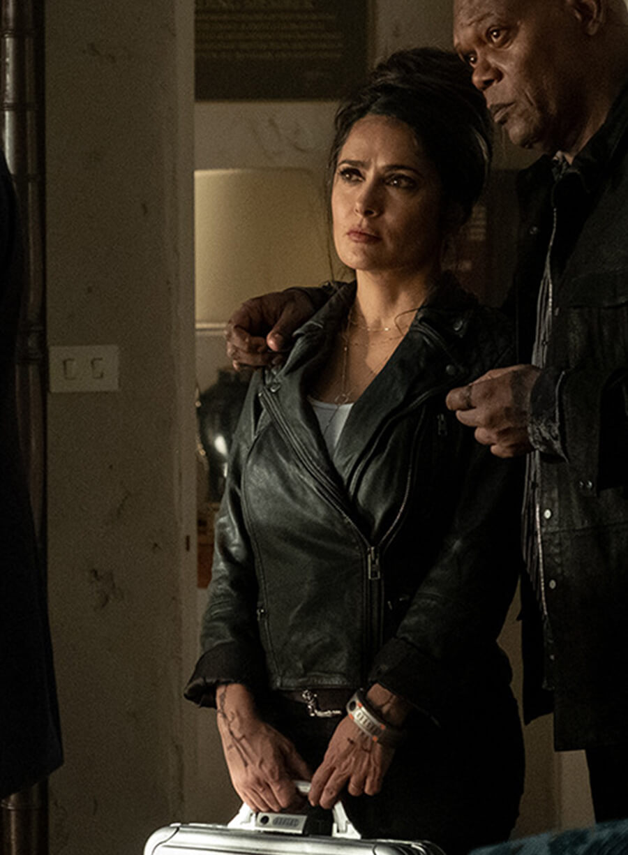 Harpoon Sonia Kincaid Inspired Black Leather Jacket - Hitman's Wife's Bodyguard Style