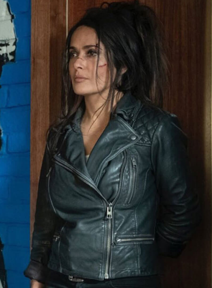 Harpoon Sonia Kincaid Inspired Black Leather Jacket - Hitman's Wife's Bodyguard Style