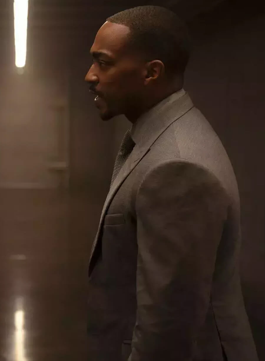 Harpoon Sam Wilson Inspired Grey Plain Fabric Leather Jacket - Captain America: Brave New World Style