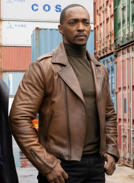 Harpoon Sam Wilson Inspired Brown Leather Jacket - The Falcon and the Winter Soldier Style