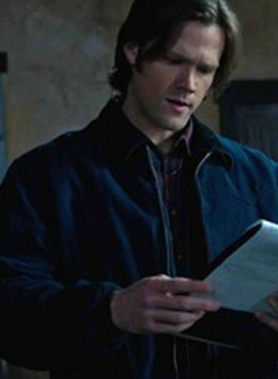 Harpoon Sam Winchester Inspired Blue Cotton Fabric Bomber Jacket - Supernatural Tv Series Style