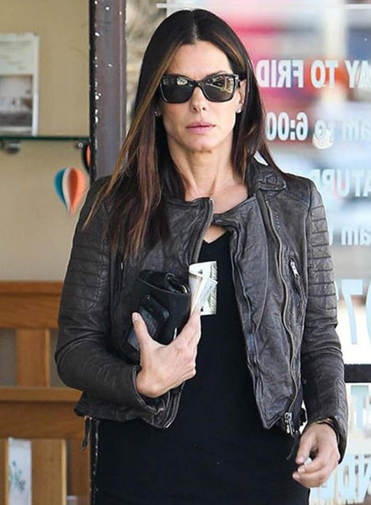 Harpoon Sandra Bullock Inspired Black Leather Jacket