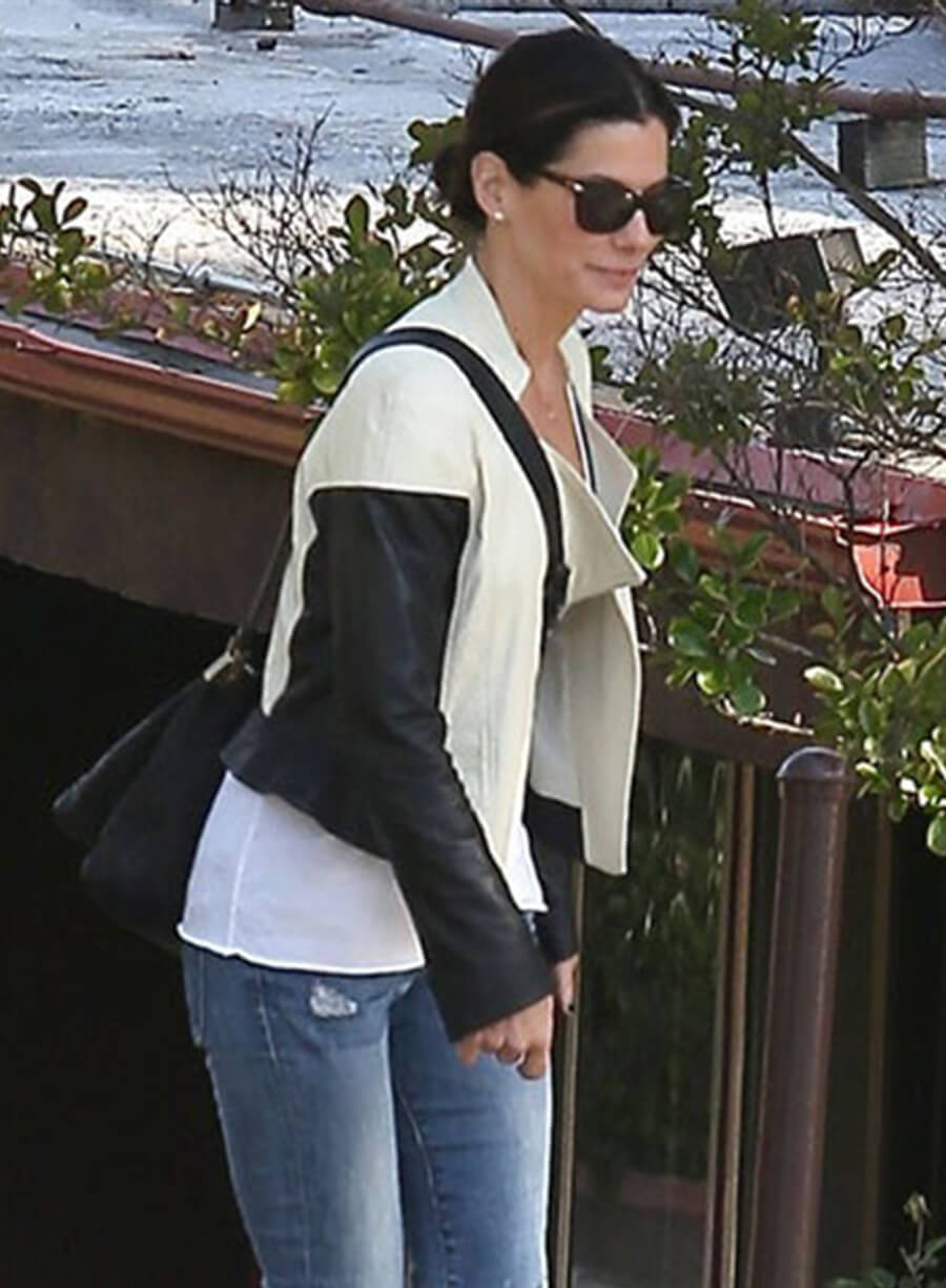 Harpoon Sandra Bullock Inspired Black & White Leather Jacket