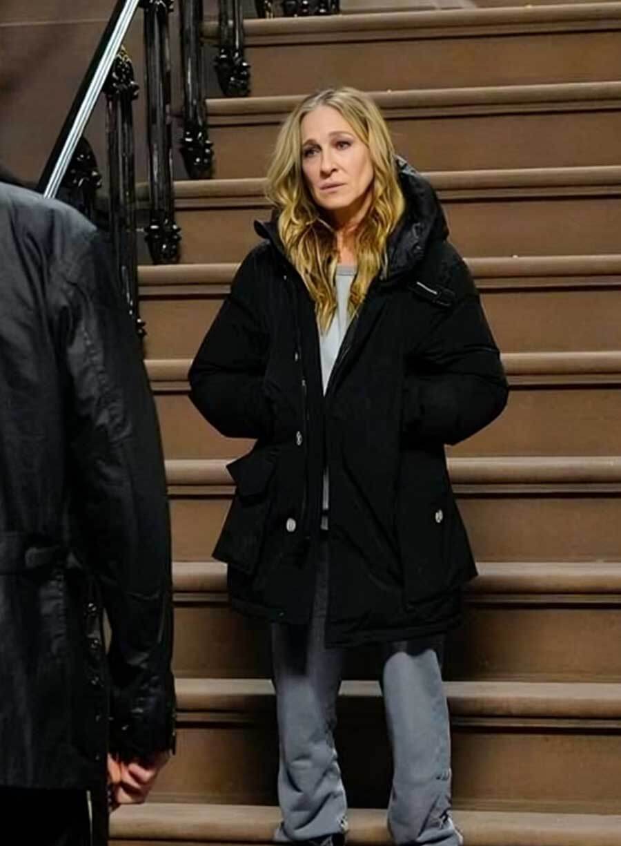 Harpoon Carrie Bradshaw Inspired Black Polyester Fabric Hooded Jacket - And Just Like That Style