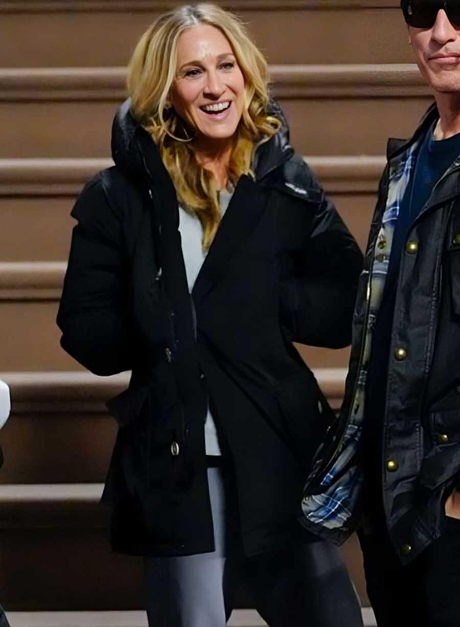 Harpoon Carrie Bradshaw Inspired Black Polyester Fabric Hooded Jacket - And Just Like That Style