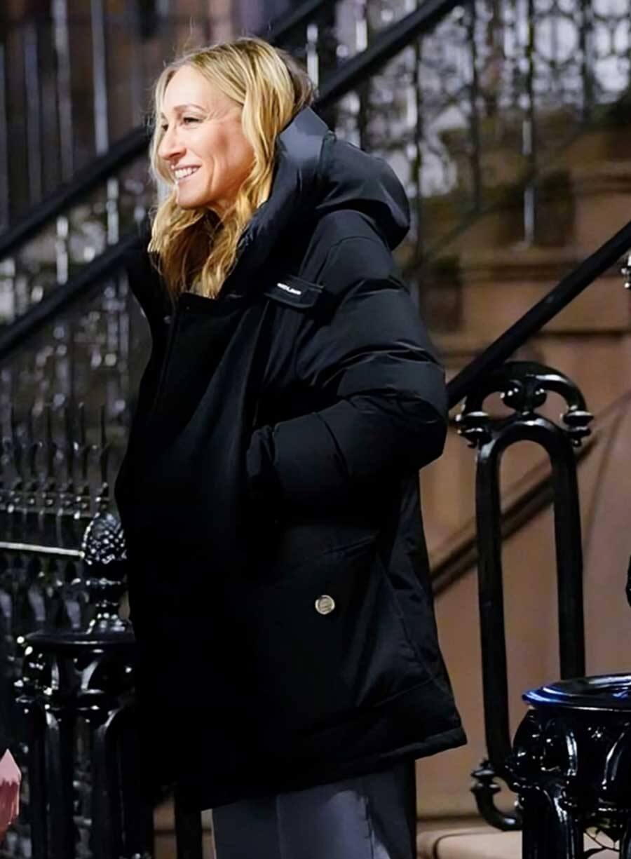 Harpoon Carrie Bradshaw Inspired Black Polyester Fabric Hooded Jacket - And Just Like That Style