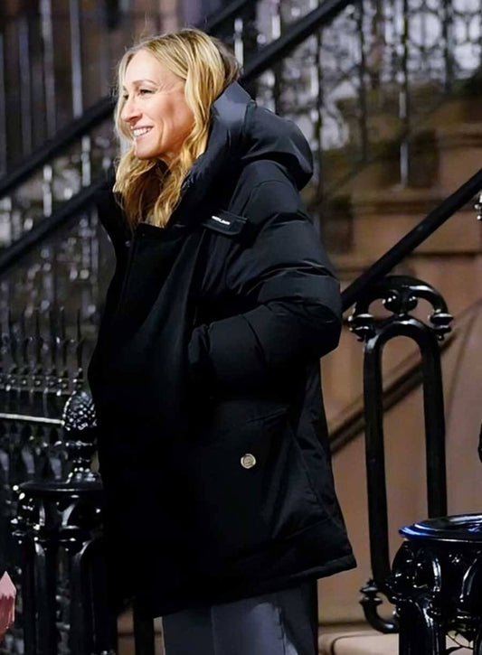Harpoon Carrie Bradshaw Inspired Black Polyester Fabric Hooded Jacket - And Just Like That Style
