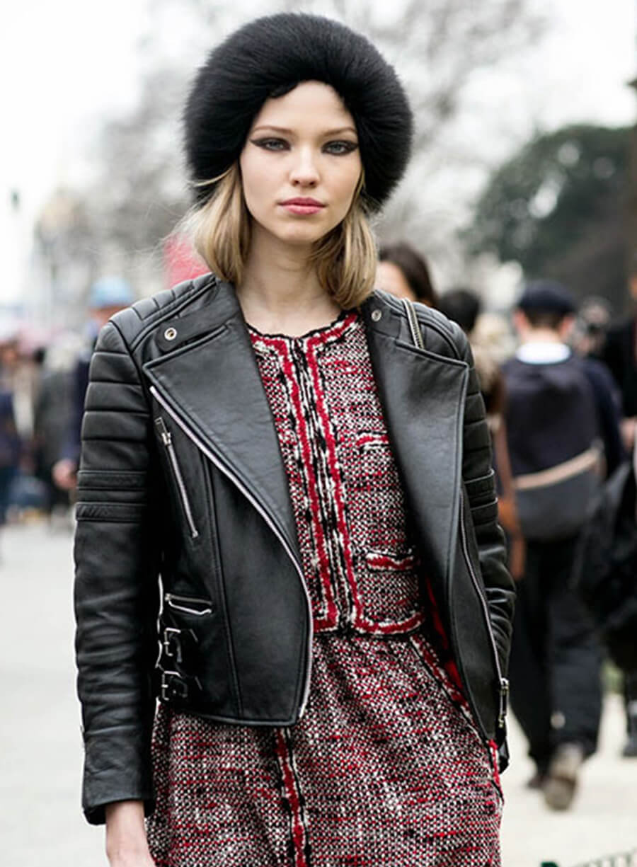 Harpoon Sasha Luss Inspired Black Real Leather Biker Jacket