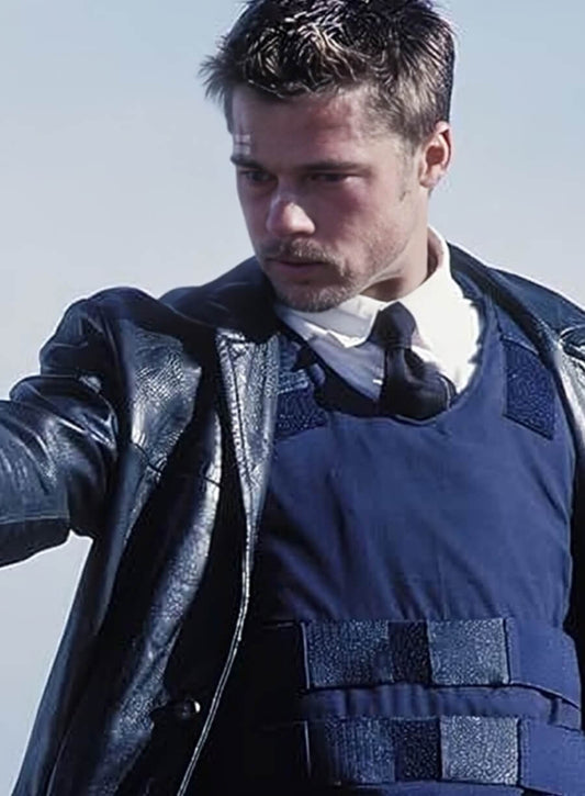 Harpoon David Mills Inspired Black Leather Jacket - Se7ev Movie Style