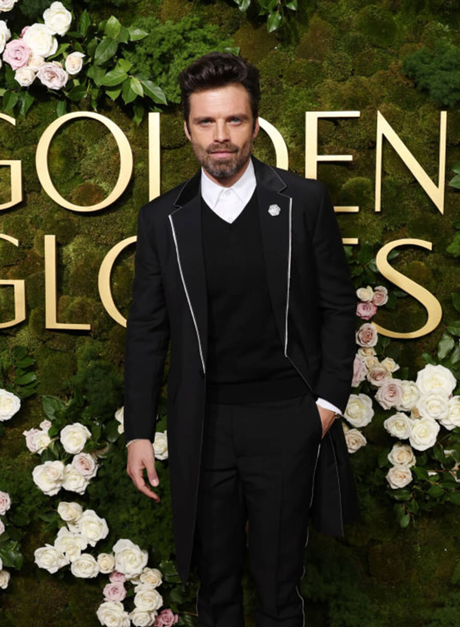 Harpoon Sebastian Stan Inspired Black Coat - Golden Globes Red Carpet 2025 Style