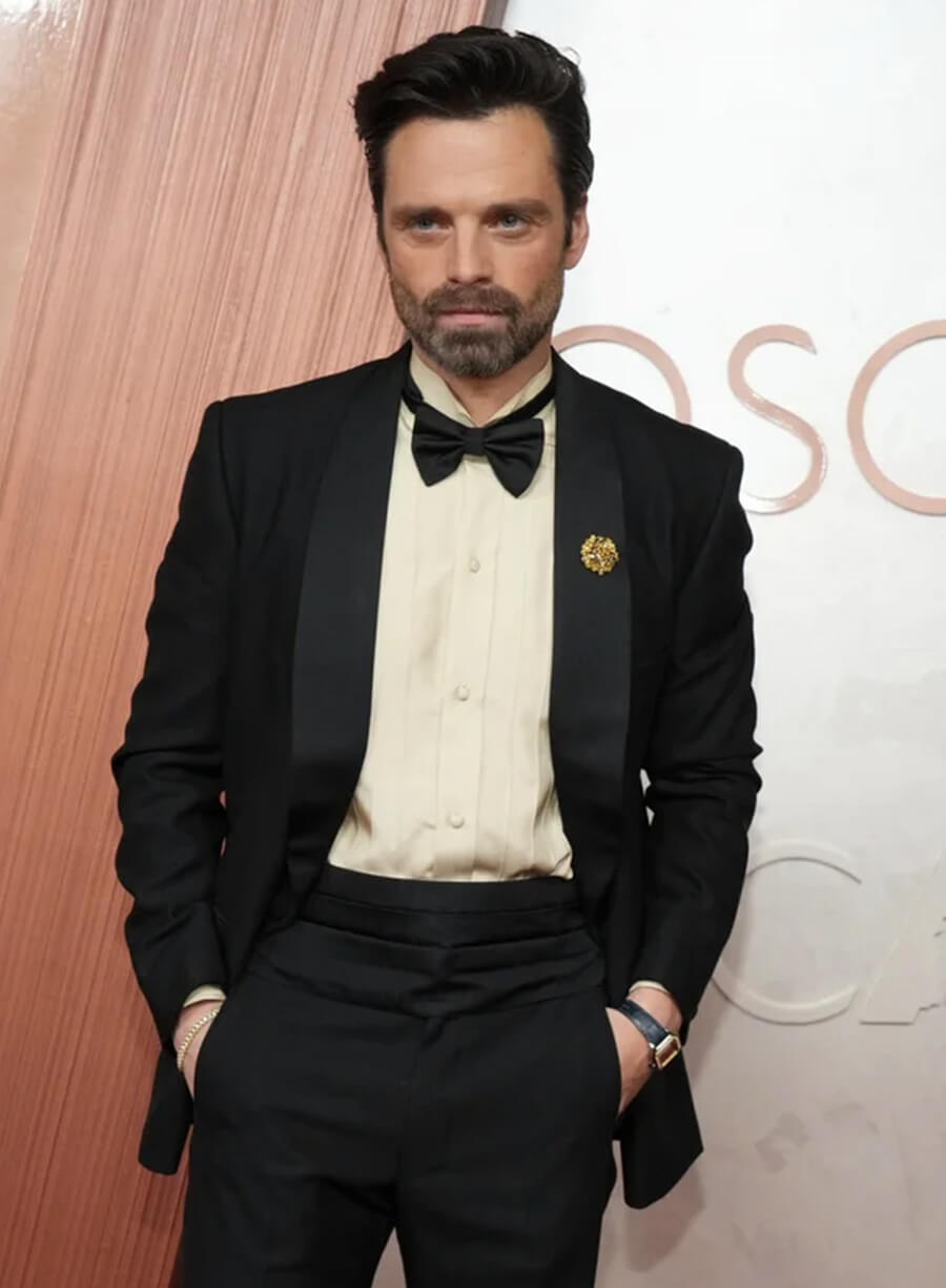 Harpoon Sebastian Stan Inspired Black Leather Jacket - Oscars Red Carpet 2025 Style