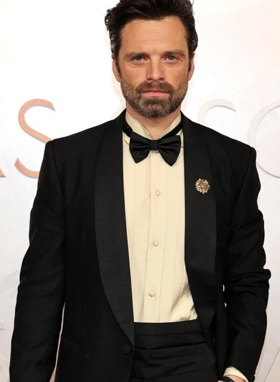 Harpoon Sebastian Stan Inspired Black Leather Jacket - Oscars Red Carpet 2025 Style