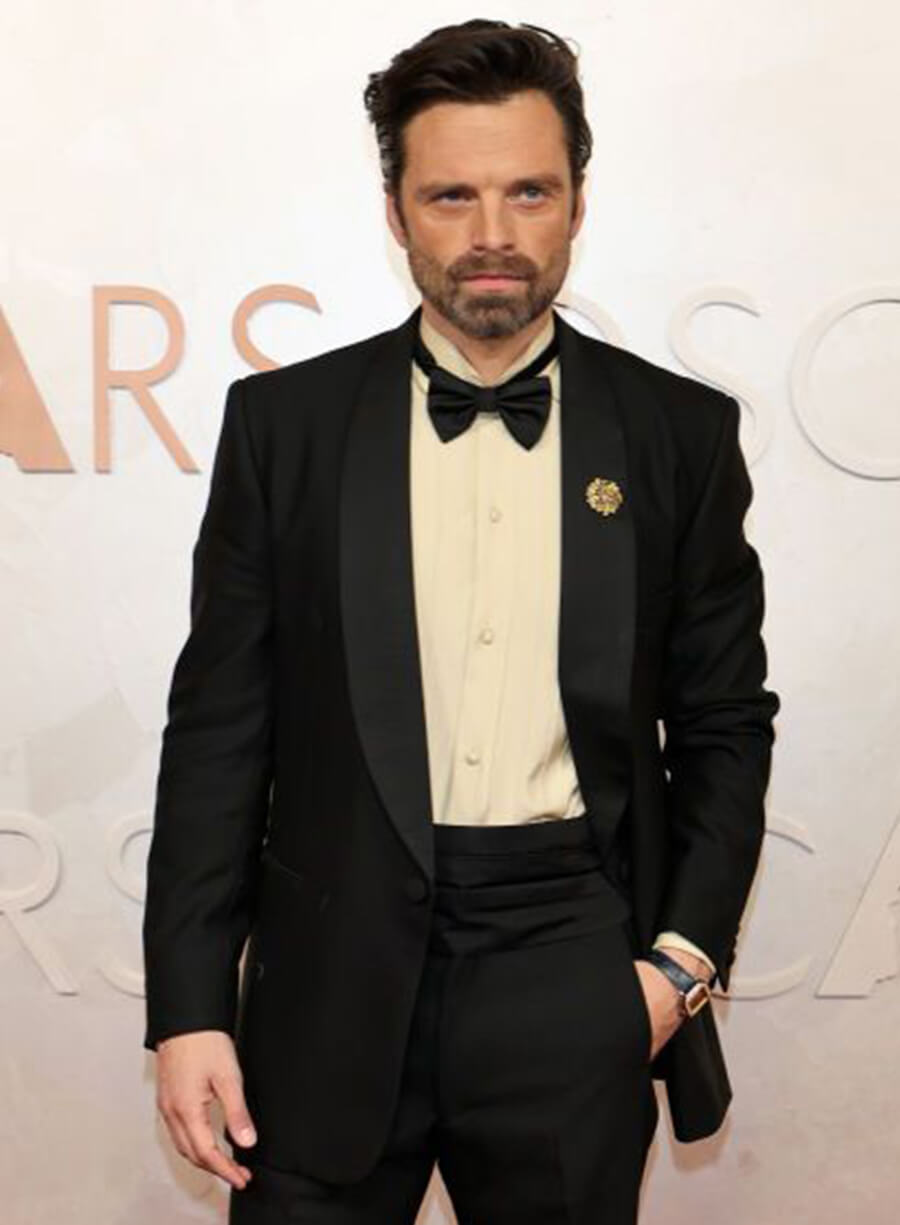 Harpoon Sebastian Stan Inspired Black Leather Jacket - Oscars Red Carpet 2025 Style