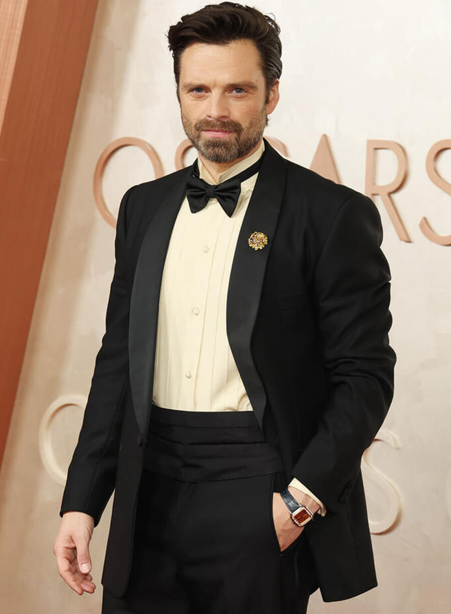 Harpoon Sebastian Stan Inspired Black Leather Jacket - Oscars Red Carpet 2025 Style