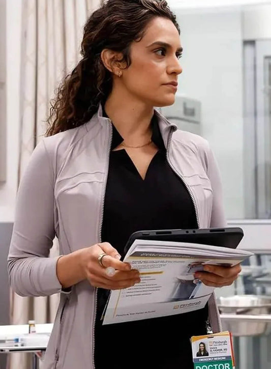 Harpoon Dr. Baran Al-Hashimi Inspired Grey Leather Jacket - The Pitt Style