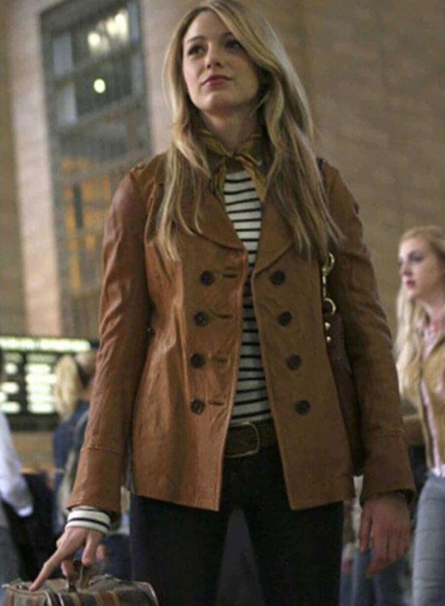 Harpoon Blake Lively Inspired Brown Real Leather Coat - Gossip Girl Tv Series Style