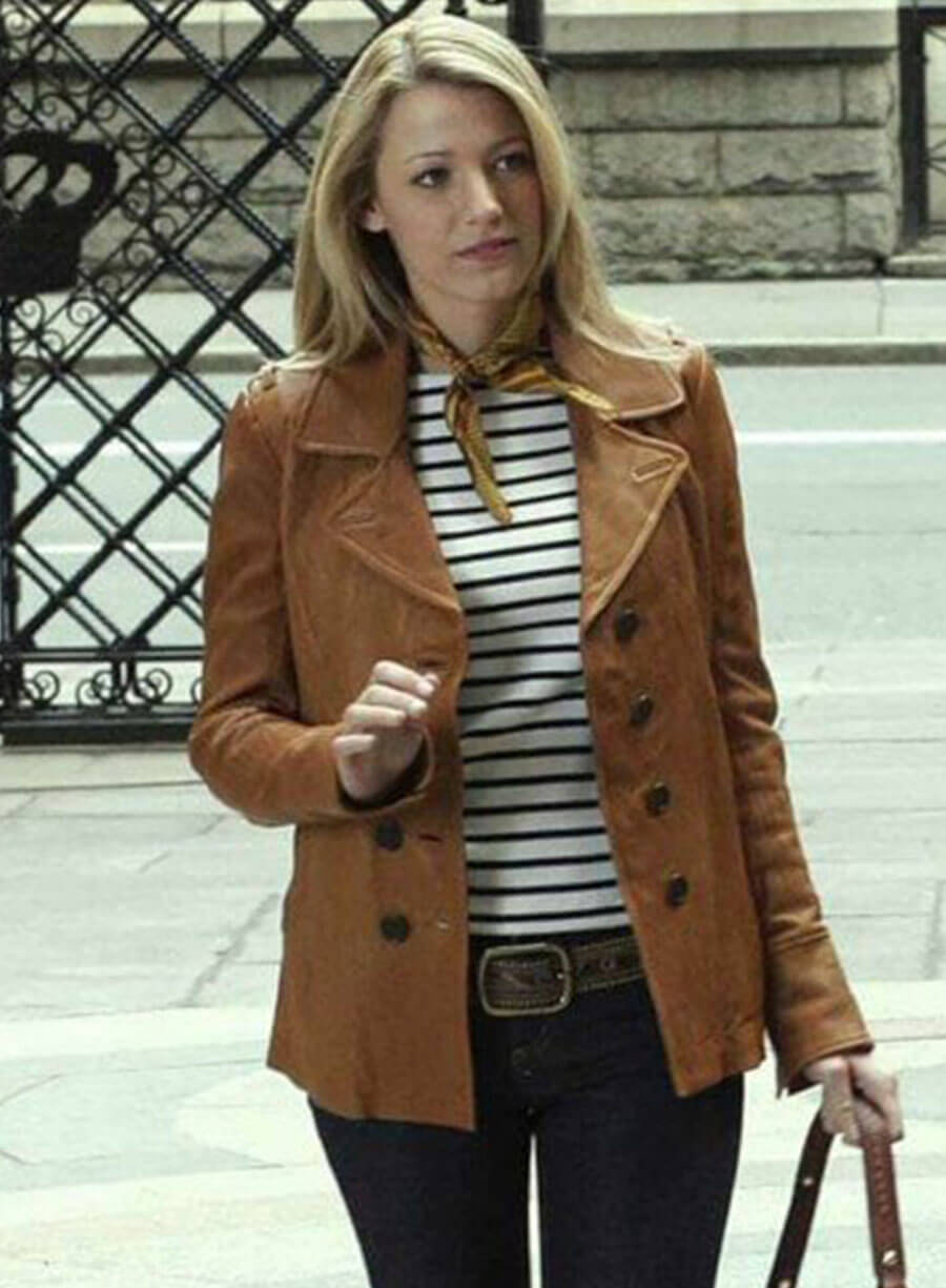 Harpoon Blake Lively Inspired Brown Real Leather Coat - Gossip Girl Tv Series Style