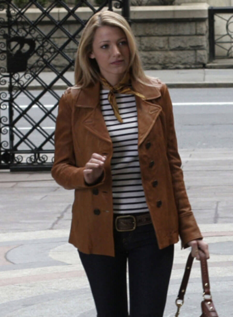 Harpoon Blake Lively Inspired Brown Real Leather Coat - Gossip Girl Tv Series Style
