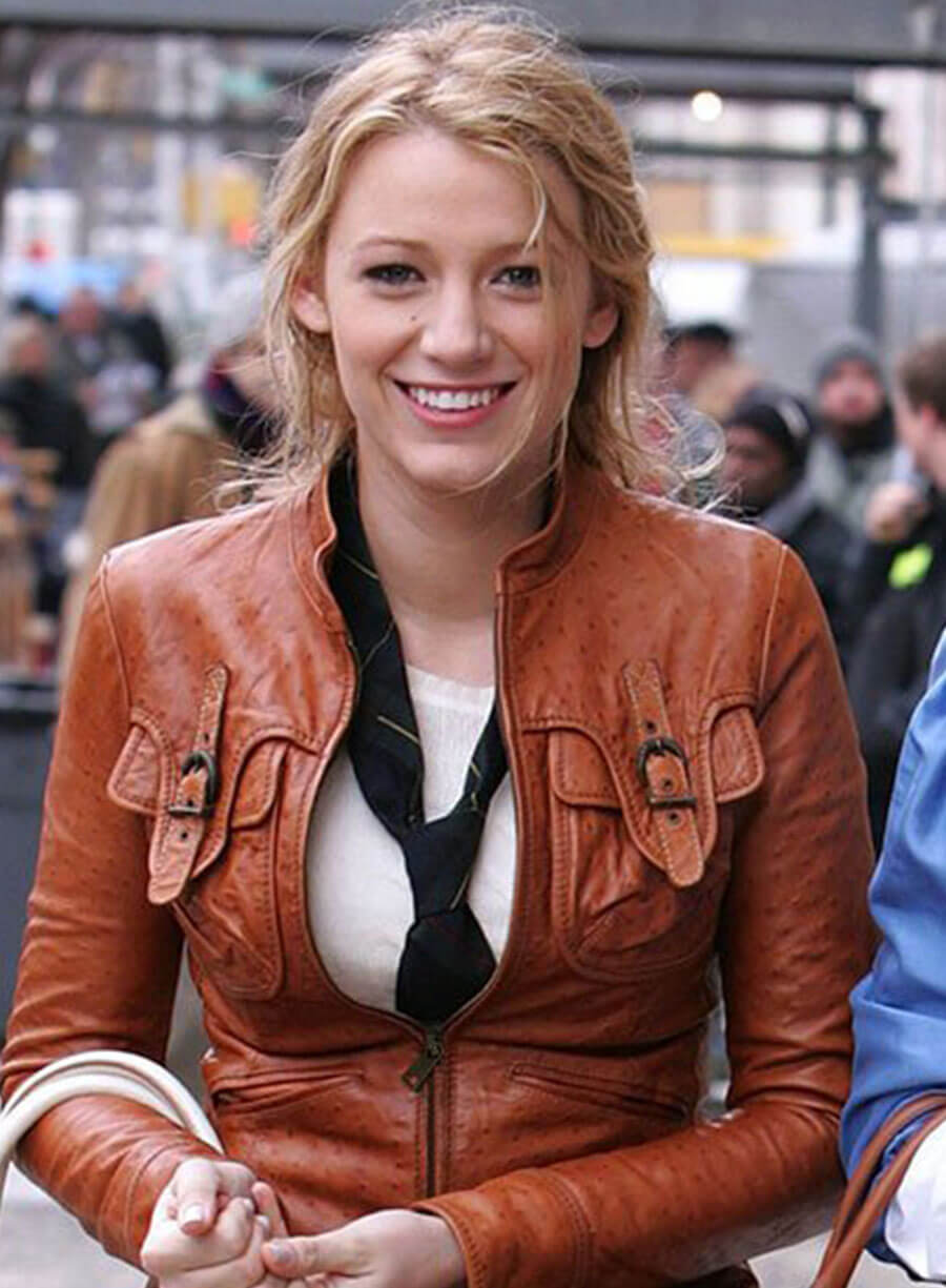 Harpoon Blake Lively Inspired Brown Real Leather Leather Jacket - Gossip Girl Tv Series Style