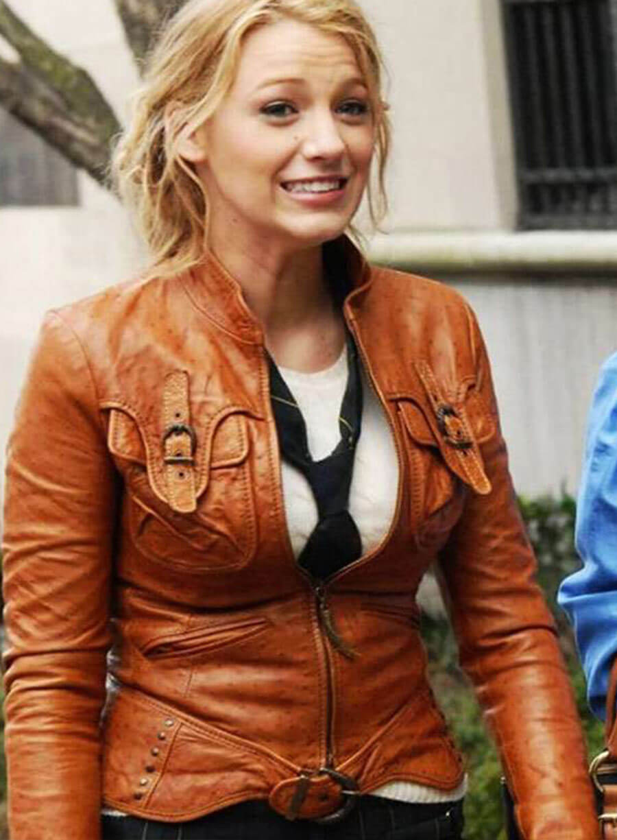 Harpoon Blake Lively Inspired Brown Real Leather Leather Jacket - Gossip Girl Tv Series Style
