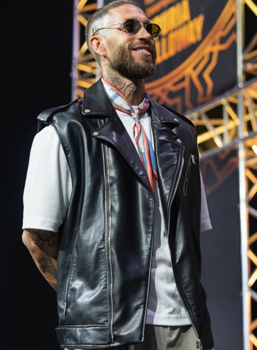 Harpoon Sergio Ramos Vest Inspired Black Leather Jacket
