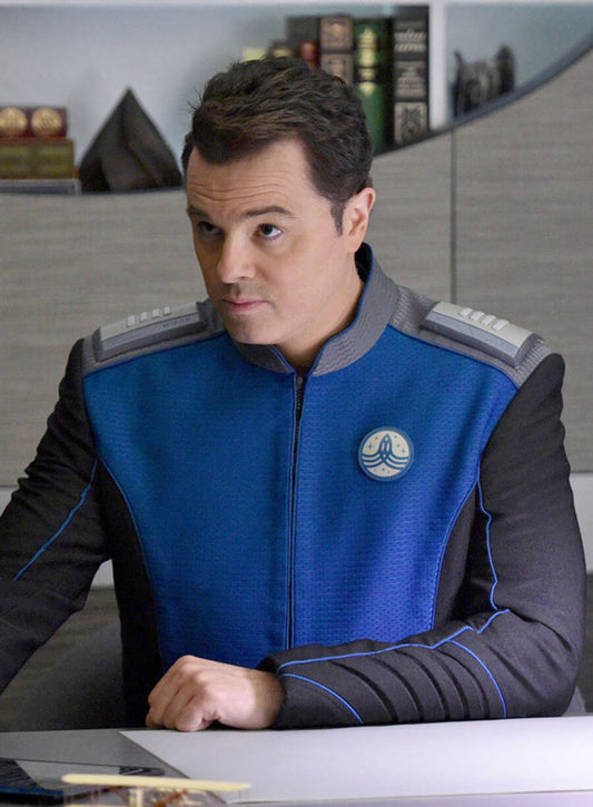 Harpoon Ed Mercer Inspired Blue And Black Leather Jacket - The Orville Style