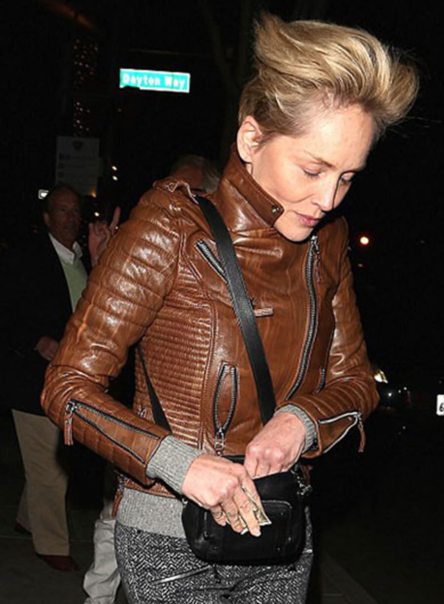 Harpoon Sharon Stone Inspired Brown Leather Jacket