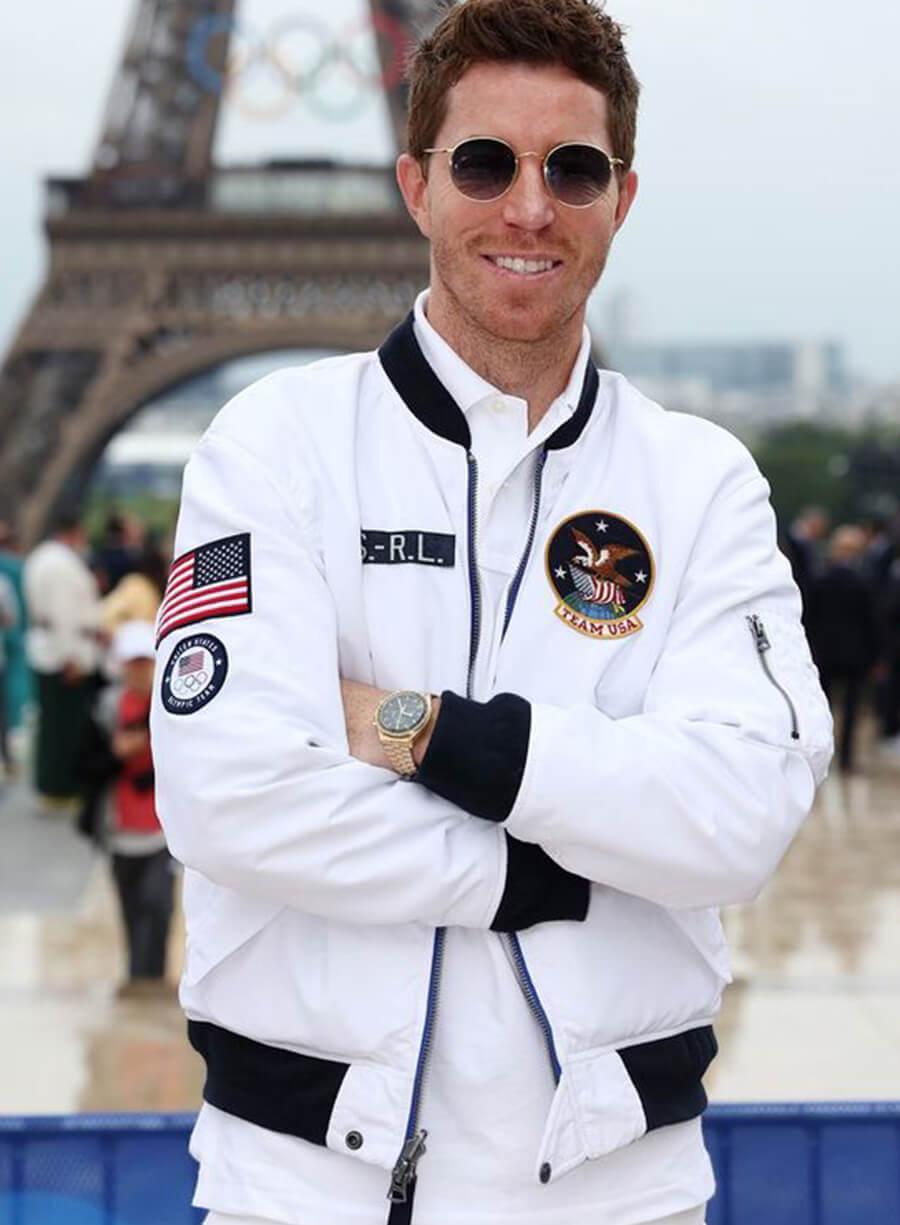 Harpoon Shaun Paris Olympics Inspired White Polyester Bomber Jacket - Shaun White Style