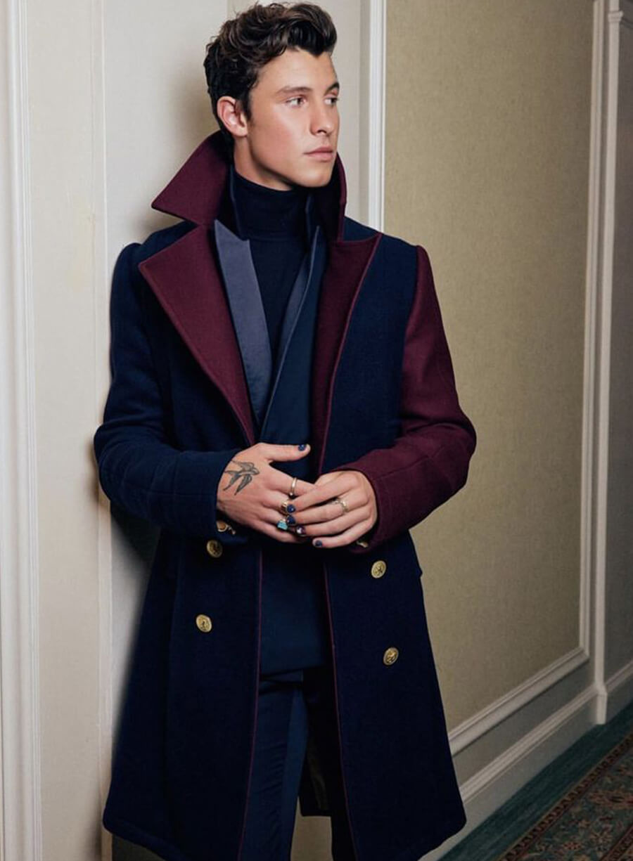 Harpoon Shawn Mendes Inspired Blue & Maroon Coat