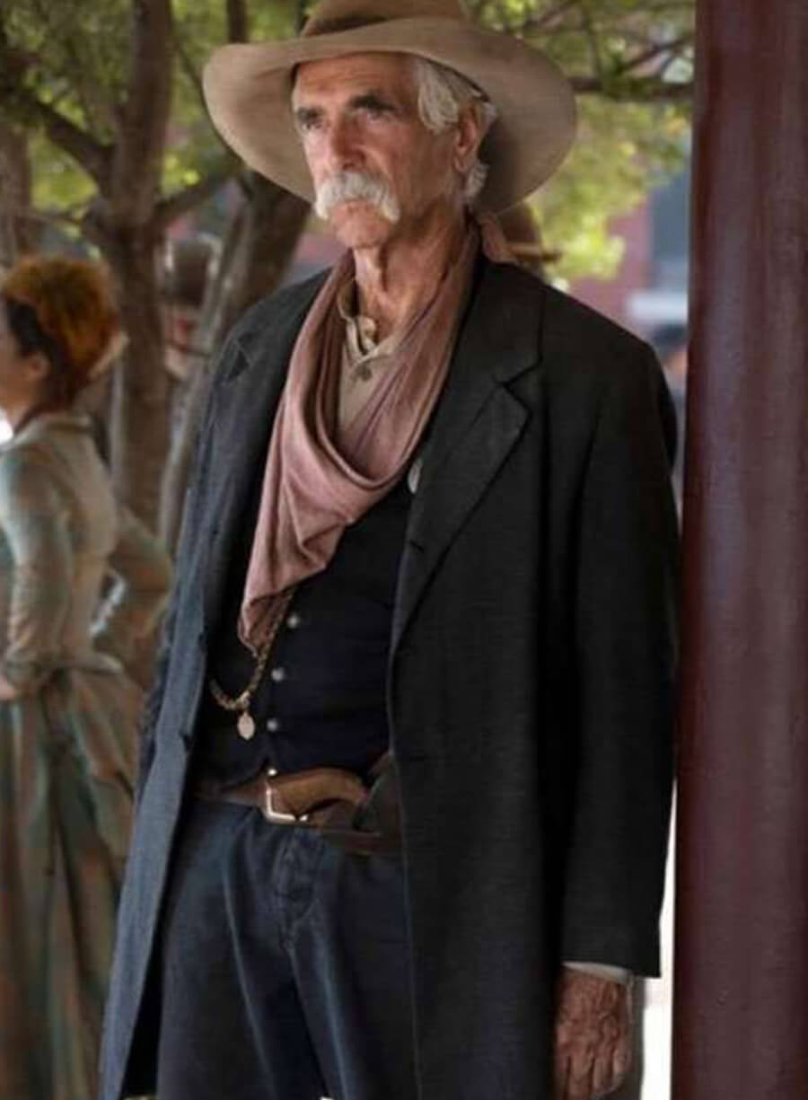 Harpoon Sam Elliott Inspired Black Wool Fabric Coat - 1883 Tv Series Style