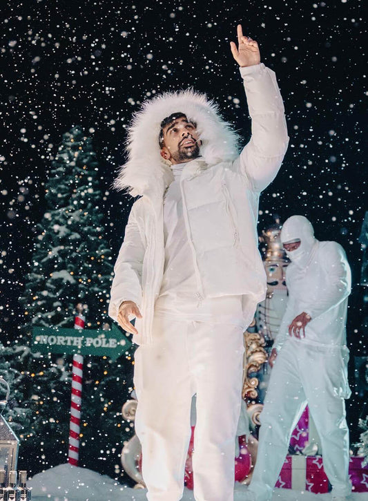 Harpoon KSI Inspired White Parachute Fabric Hooded Jacket - Sidemen Christmas Drillings Style
