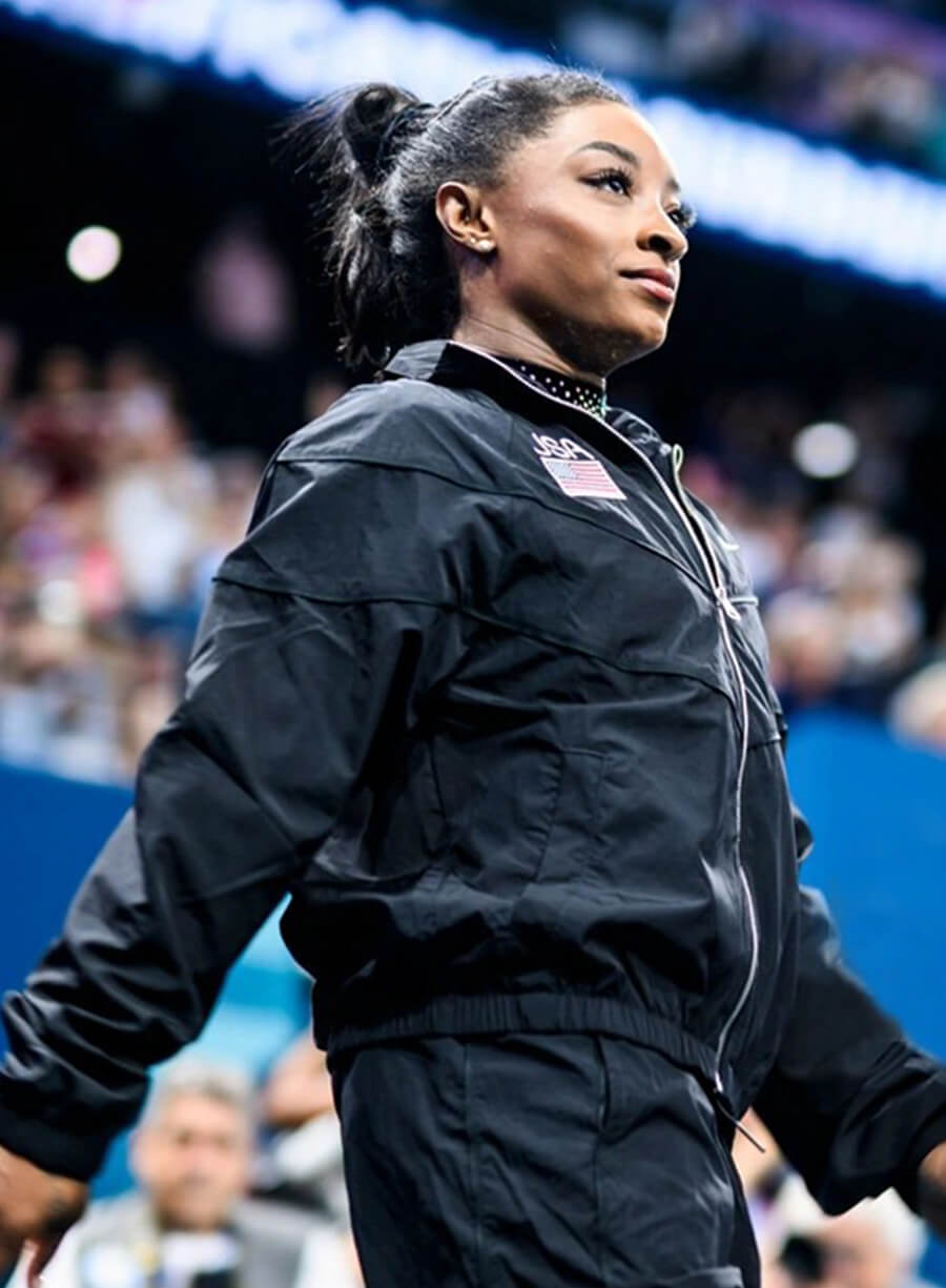 Harpoon Simone Biles Paris Olympics Track Inspired Black Cotton Polyester Cotton Jacket