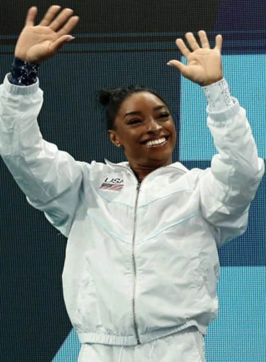 Harpoon Simone Biles Paris Olympics Track Inspired White Cotton Polyester Cotton Jacket