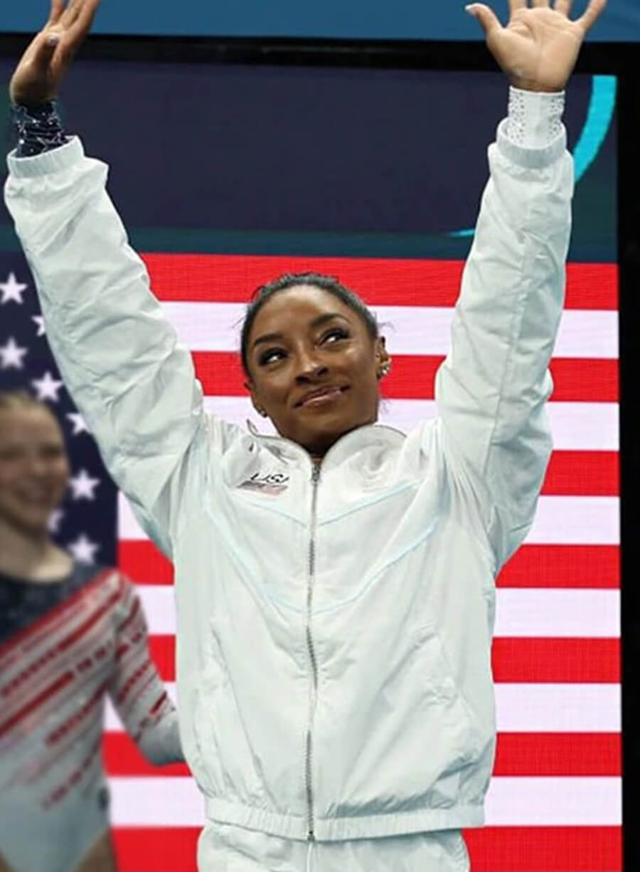 Harpoon Simone Biles Paris Olympics Track Inspired White Cotton Polyester Cotton Jacket