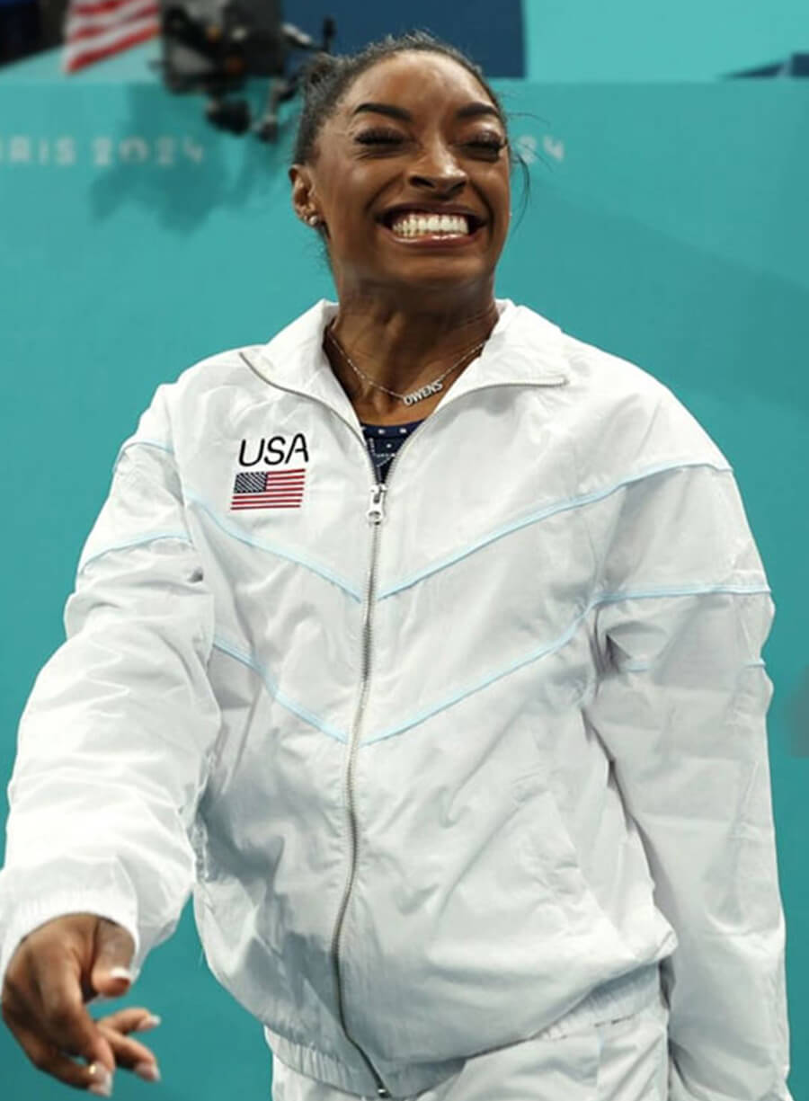 Harpoon Simone Biles Paris Olympics Track Inspired White Cotton Polyester Cotton Jacket