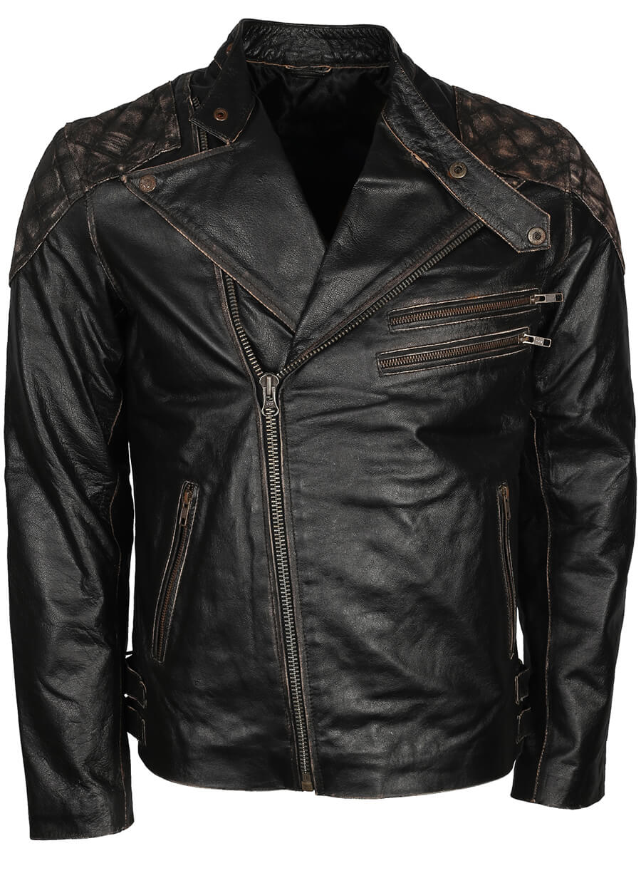 Harpoon Skull Embossed Men Motorcycle Inspired Black Biker Jacket
