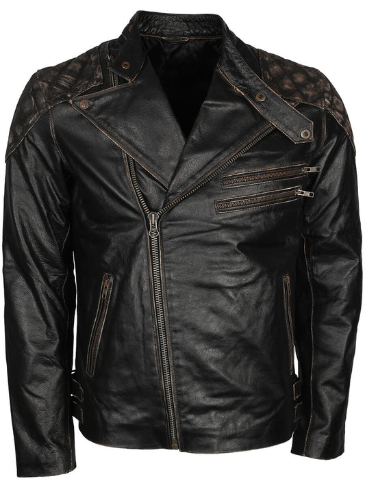 Skull Embossed Men Motorcycle Leather Jacket