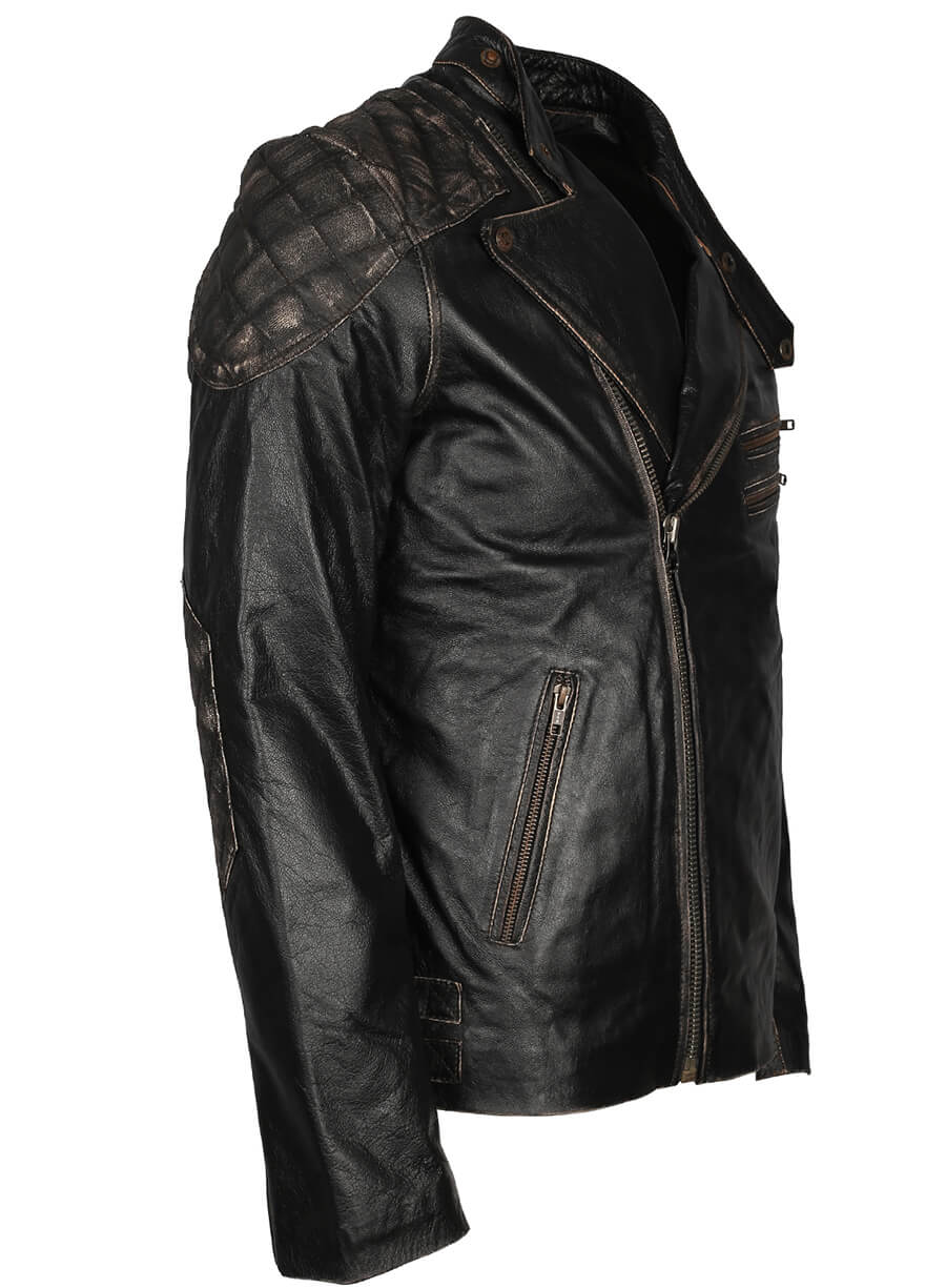 Harpoon Skull Embossed Men Motorcycle Inspired Black Biker Jacket