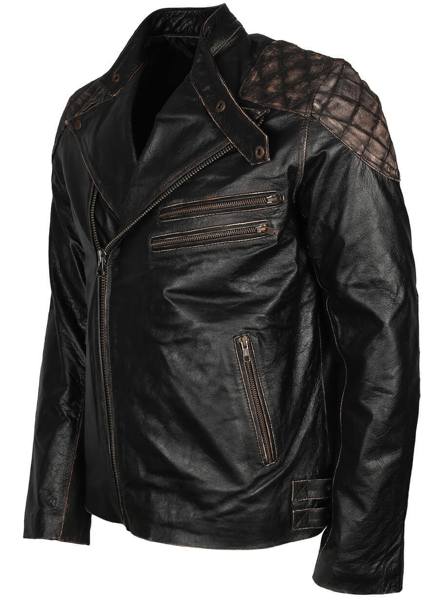 Harpoon Skull Embossed Men Motorcycle Inspired Black Biker Jacket