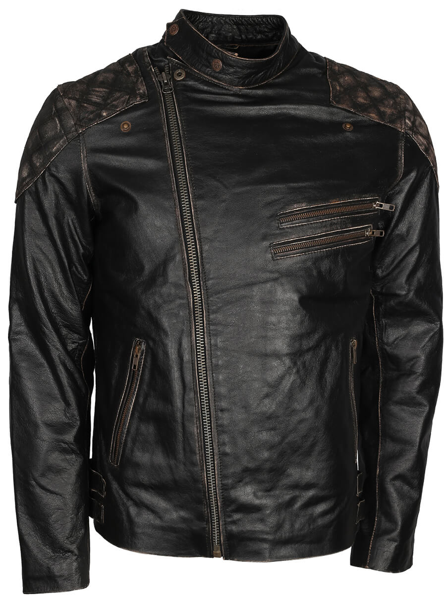 Harpoon Skull Embossed Men Motorcycle Inspired Black Biker Jacket