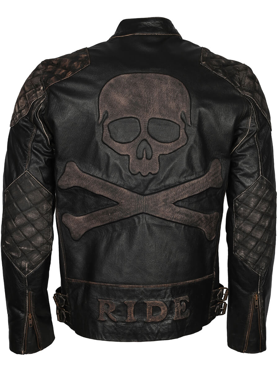 Harpoon Skull Embossed Men Motorcycle Inspired Black Biker Jacket