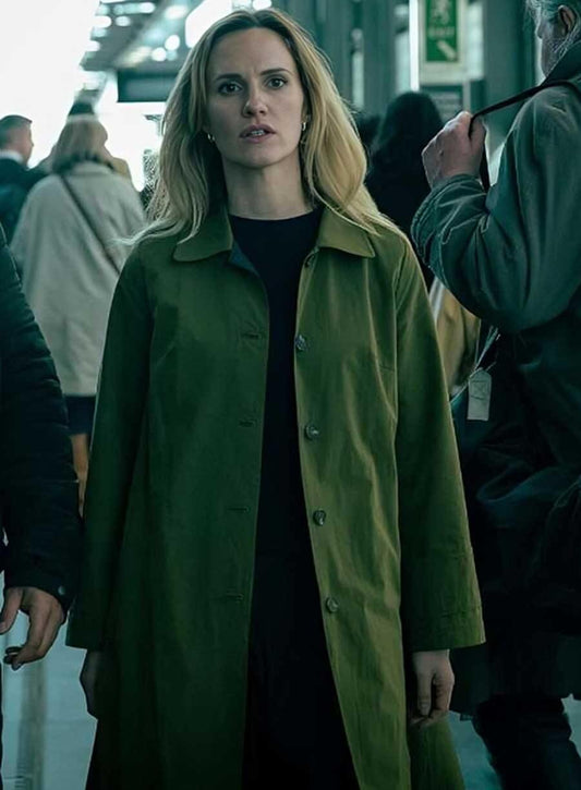Harpoon Emma Flyte Inspired Green Cotton Fabric Coat - Slow Horses S04 Style