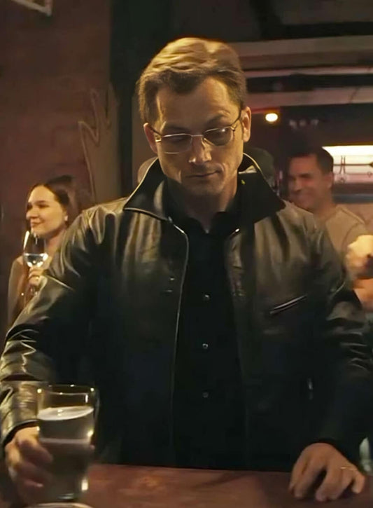 Harpoon Dave Gudsen Inspired Black Leather Jacket - Smoke Style