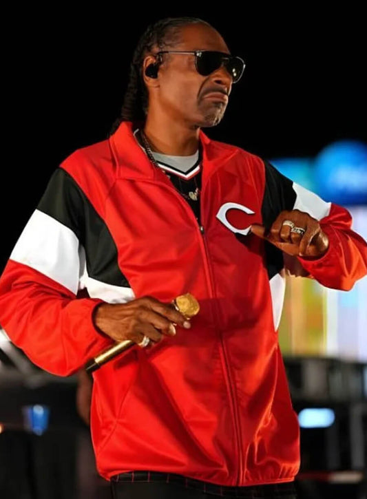 Harpoon Snoop Dogg Track Inspired Red Polyester Fabric Leather Jacket