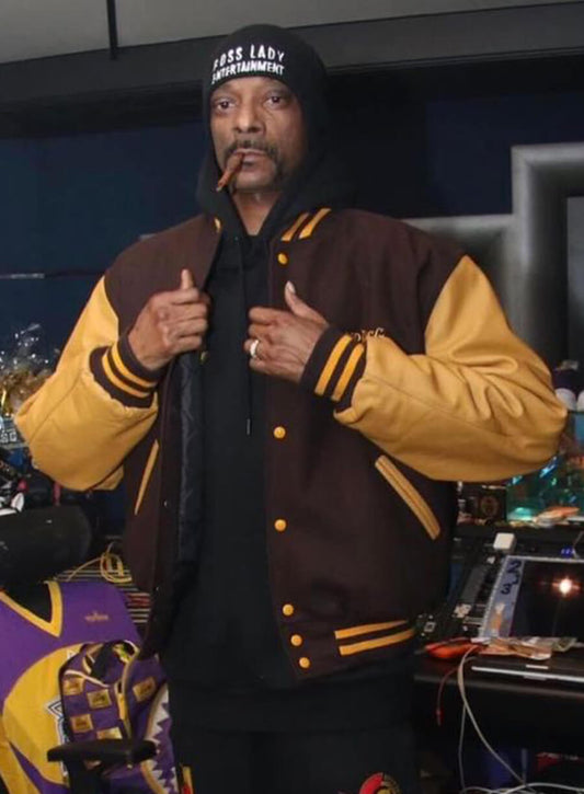 Harpoon Snoop Dogg Inspired Brown Wool With Leather Sleeves Varsity Jacket