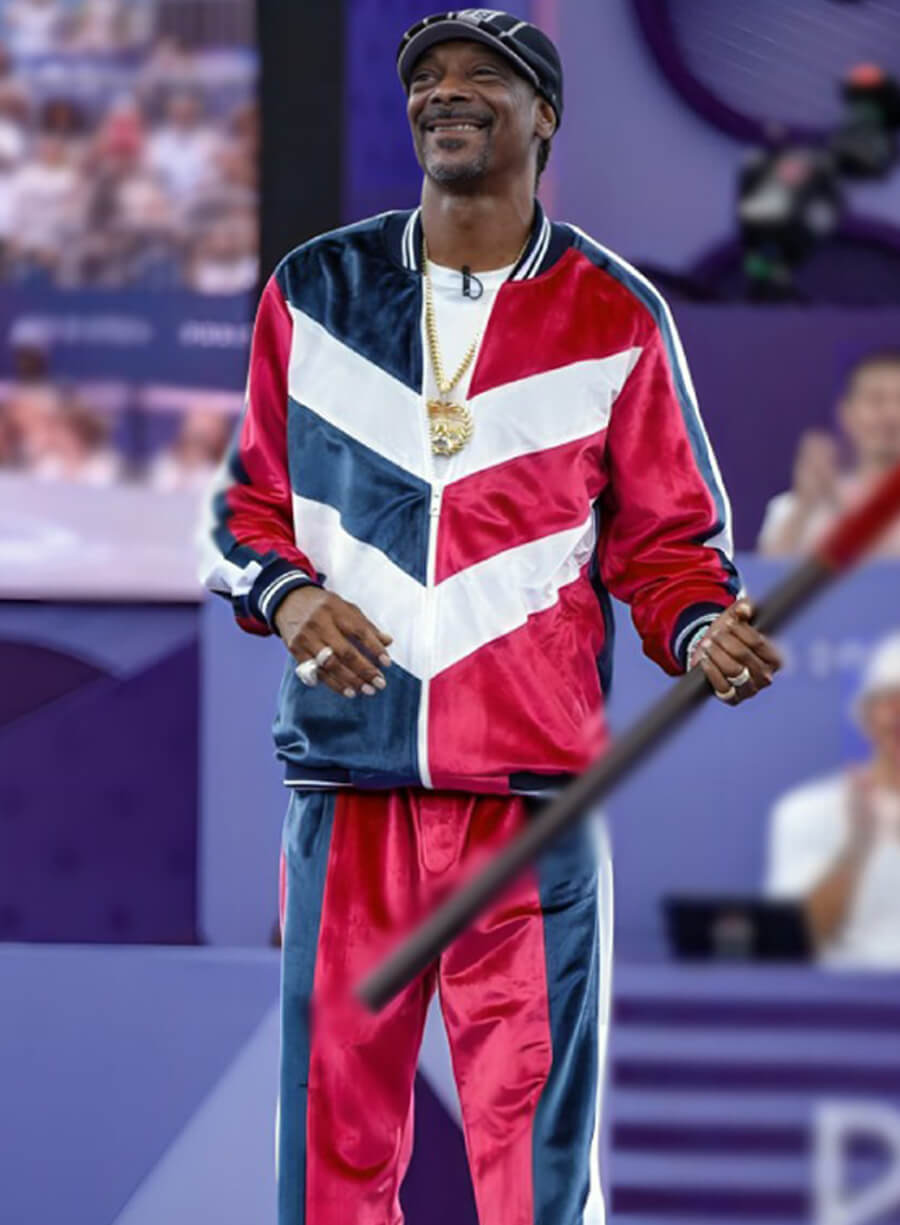 Harpoon Snoop Dogg Paris Olympics Velvet Tracksuit Inspired Multicolor Velvet Fabric Leather Jacket
